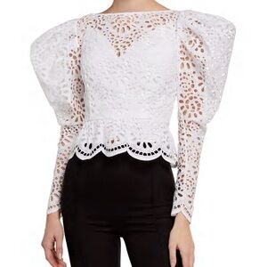 CAROLINA HERRERA Dramatic Puffed Sleeve Lace Blouse
